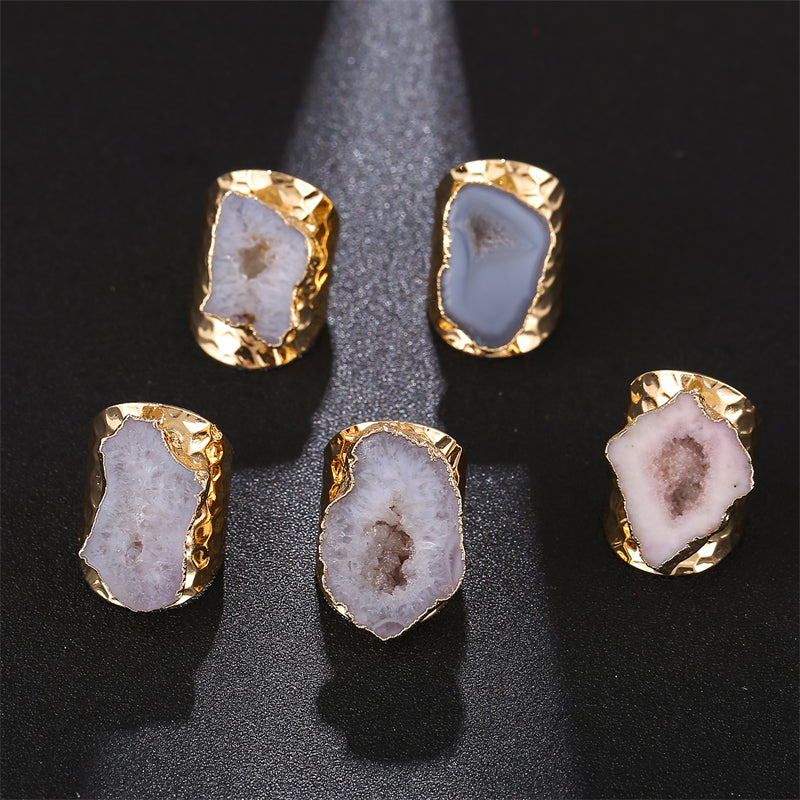 Gold Plated Agate Crystal Rings