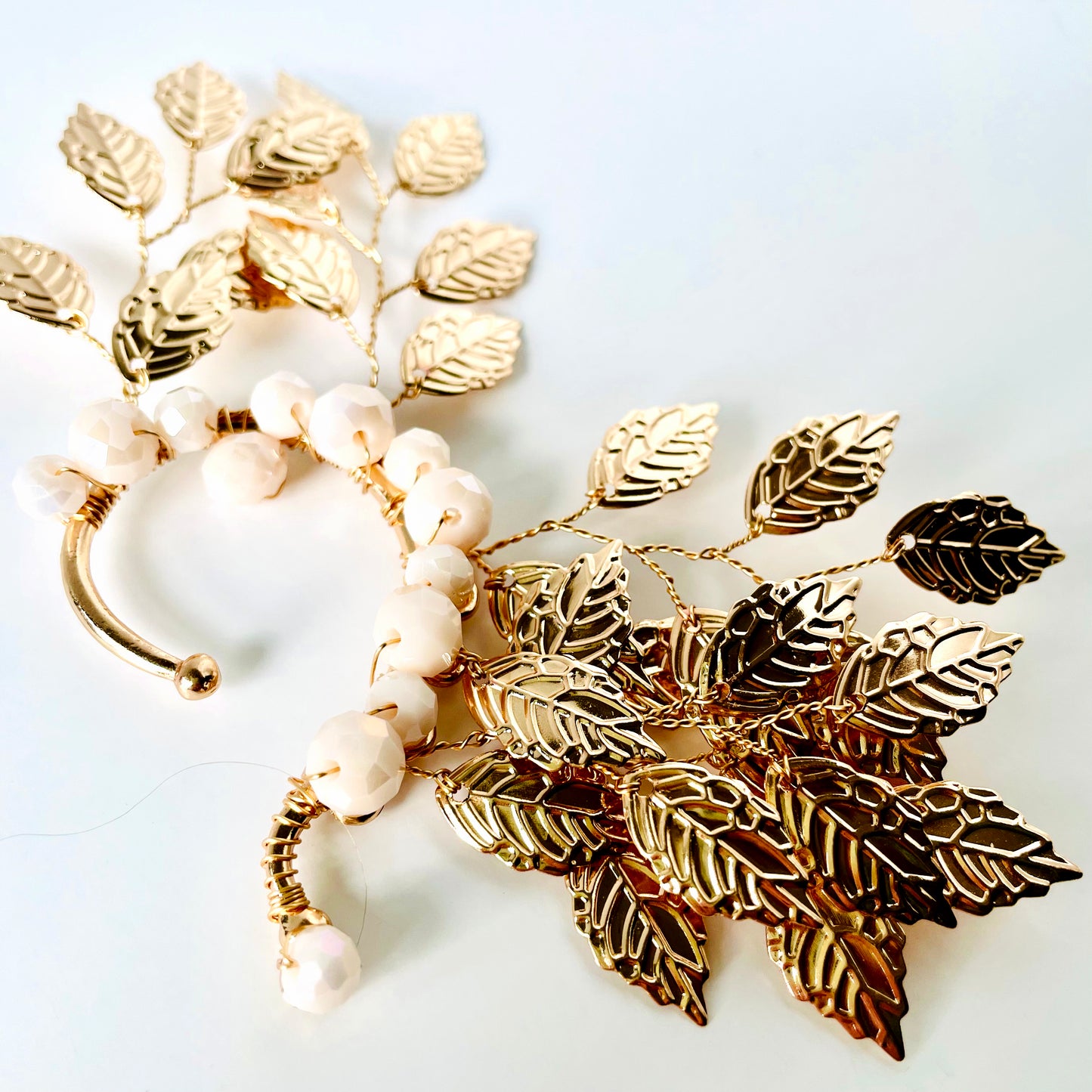 Pearled and Leafed Ear Cuff