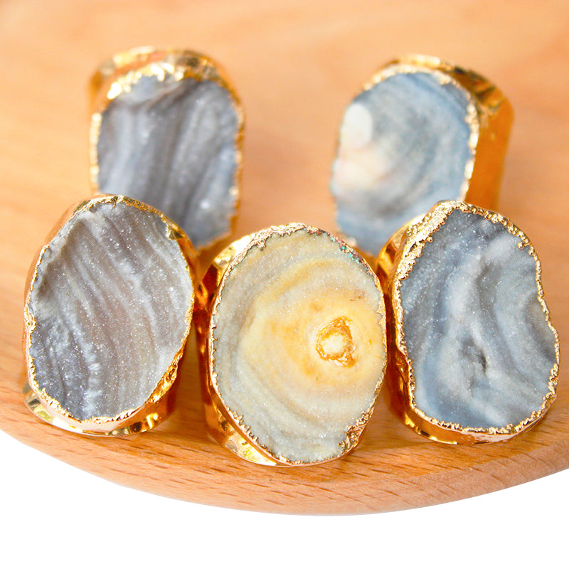 Gold Plated Agate Crystal Rings
