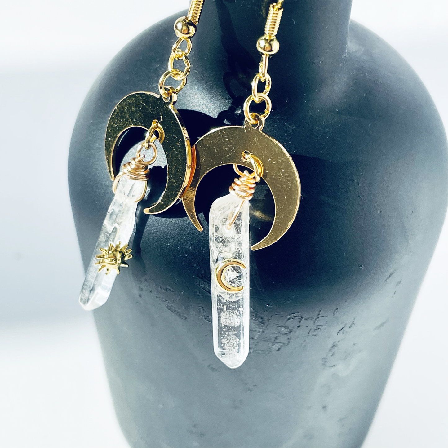 Solis et Lunae Clear Quartz Earrings
