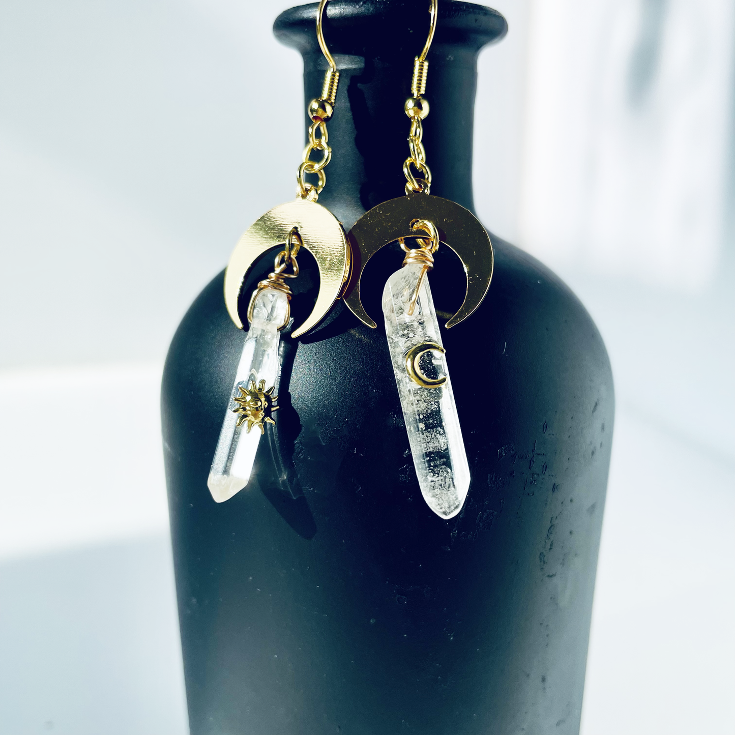 Solis et Lunae Clear Quartz Earrings