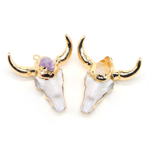 Acryl Bull Skull Pendant with Gemstone