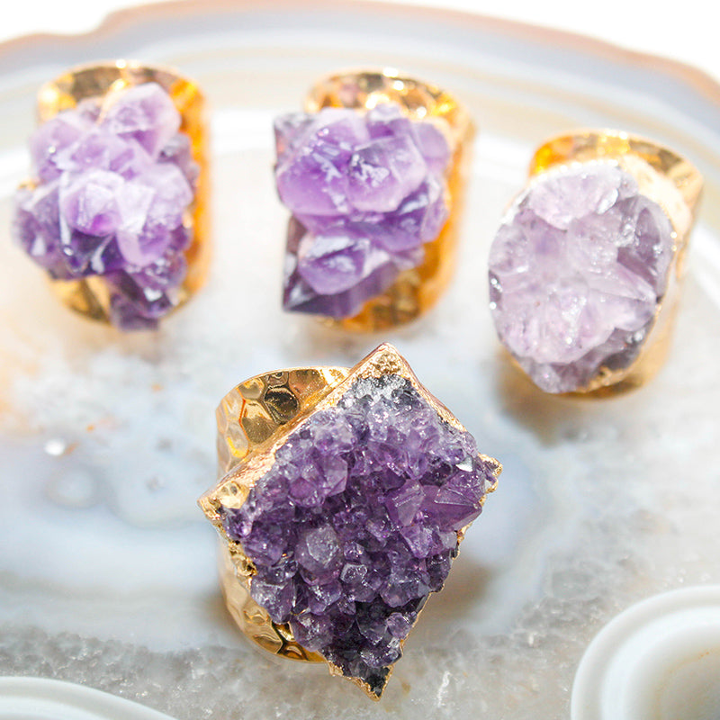 Gold Plated Amethyst Crystal Rings