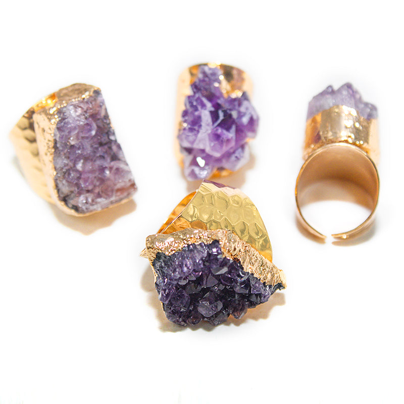 Gold Plated Amethyst Crystal Rings