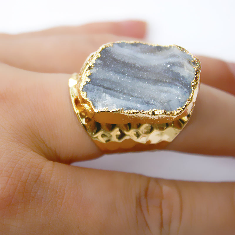 Gold Plated Agate Crystal Rings