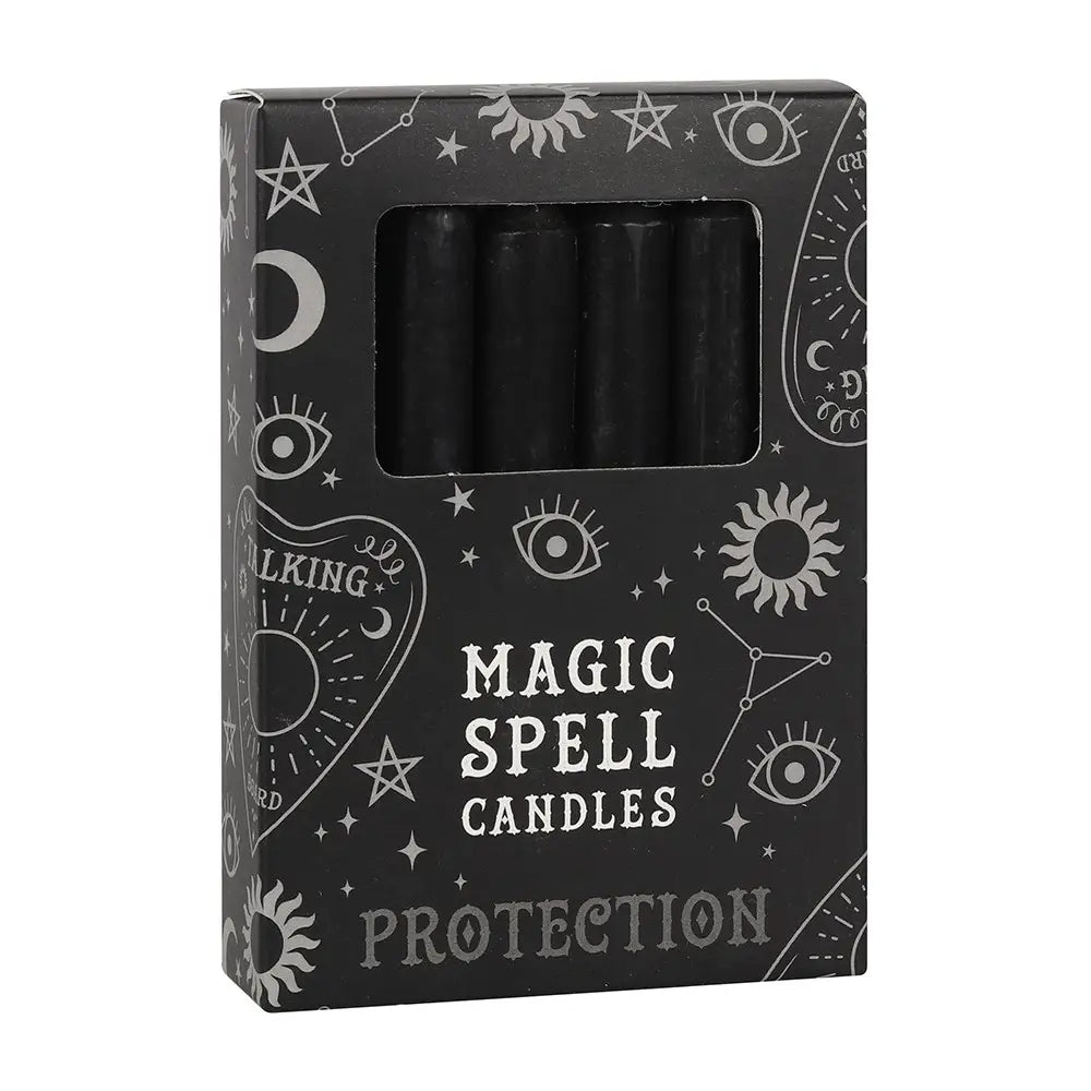Set of 12 Black 'Protection' Magic Spell Candles