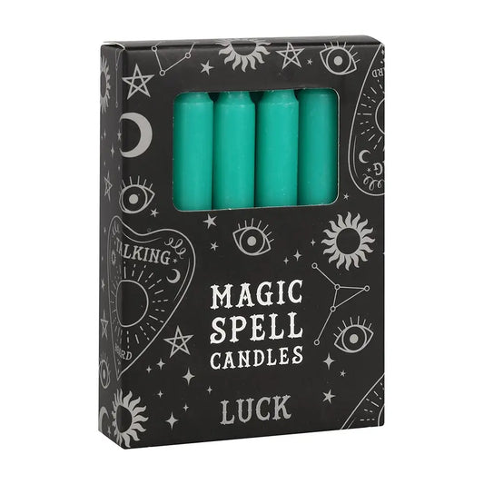 Set of 12 Green 'Luck' Magic Spell Candles