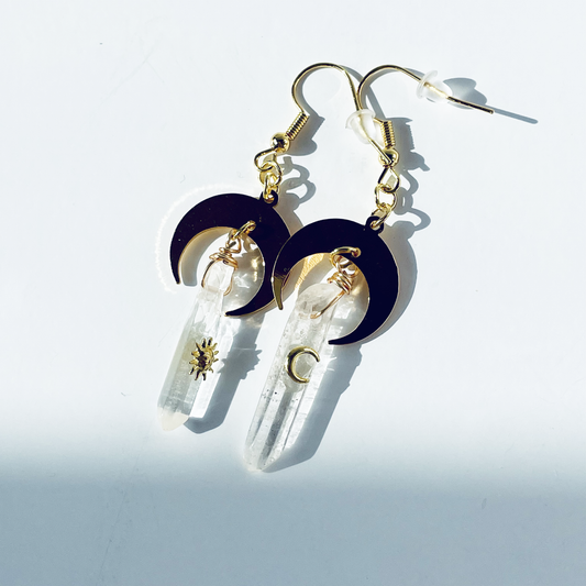 Solis et Lunae Clear Quartz Earrings