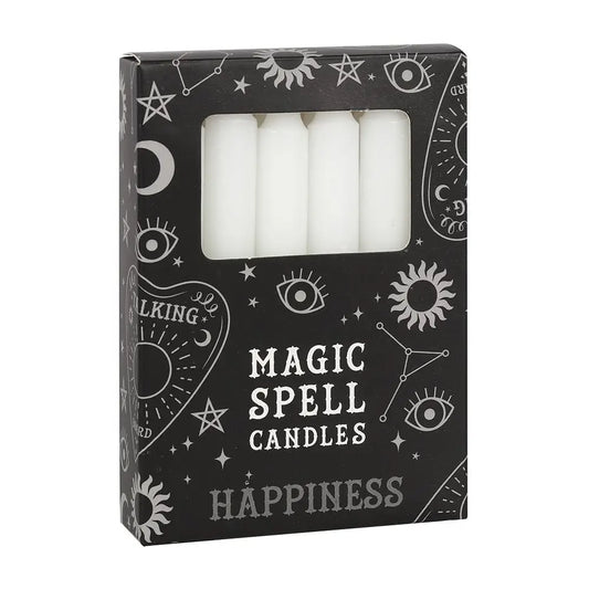 Set of 12 White 'Happiness' Magic Spell Candles