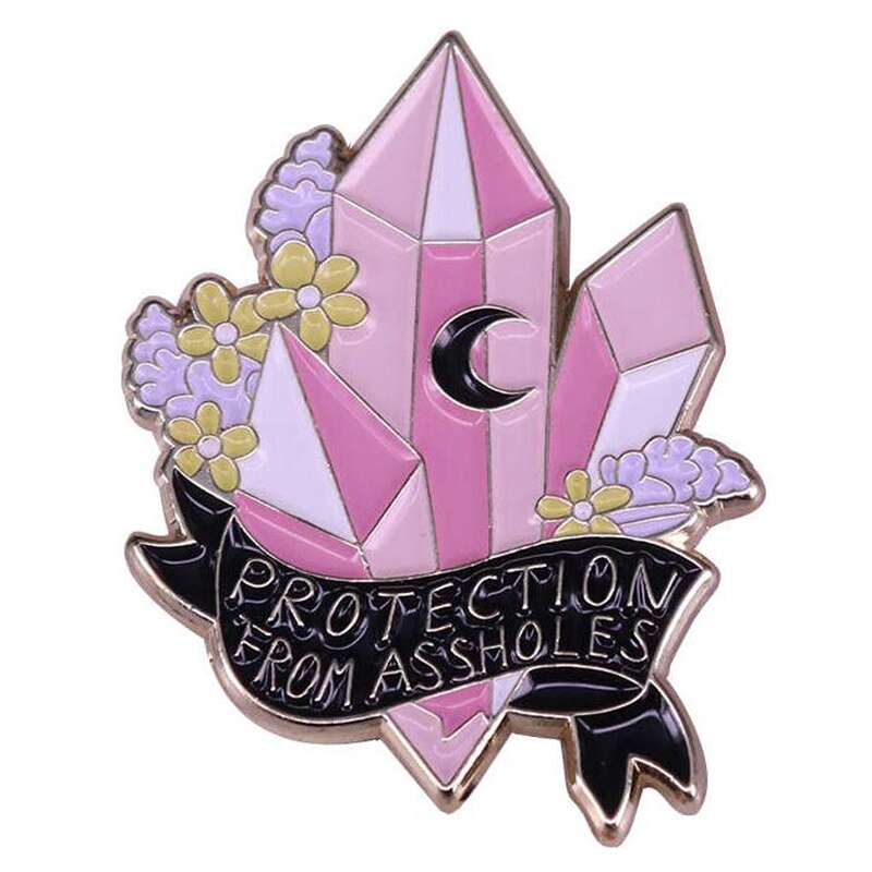 Protection From Assholes pink spike crystal pin