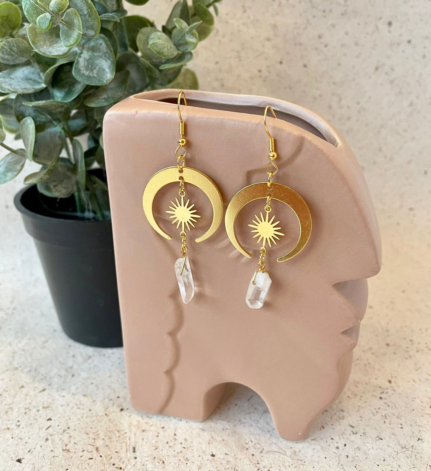 Handmade Brass and Crystal Quartz Earrings