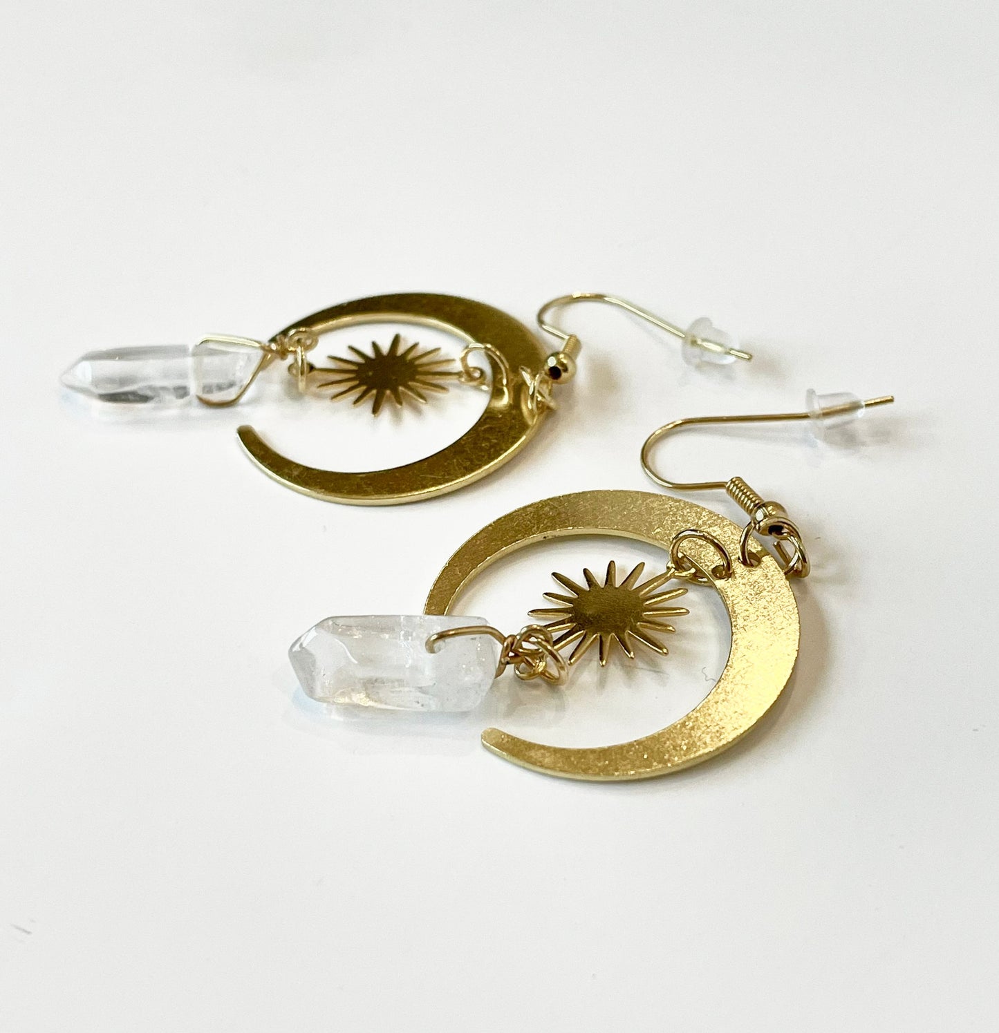 Handmade Brass and Crystal Quartz Earrings