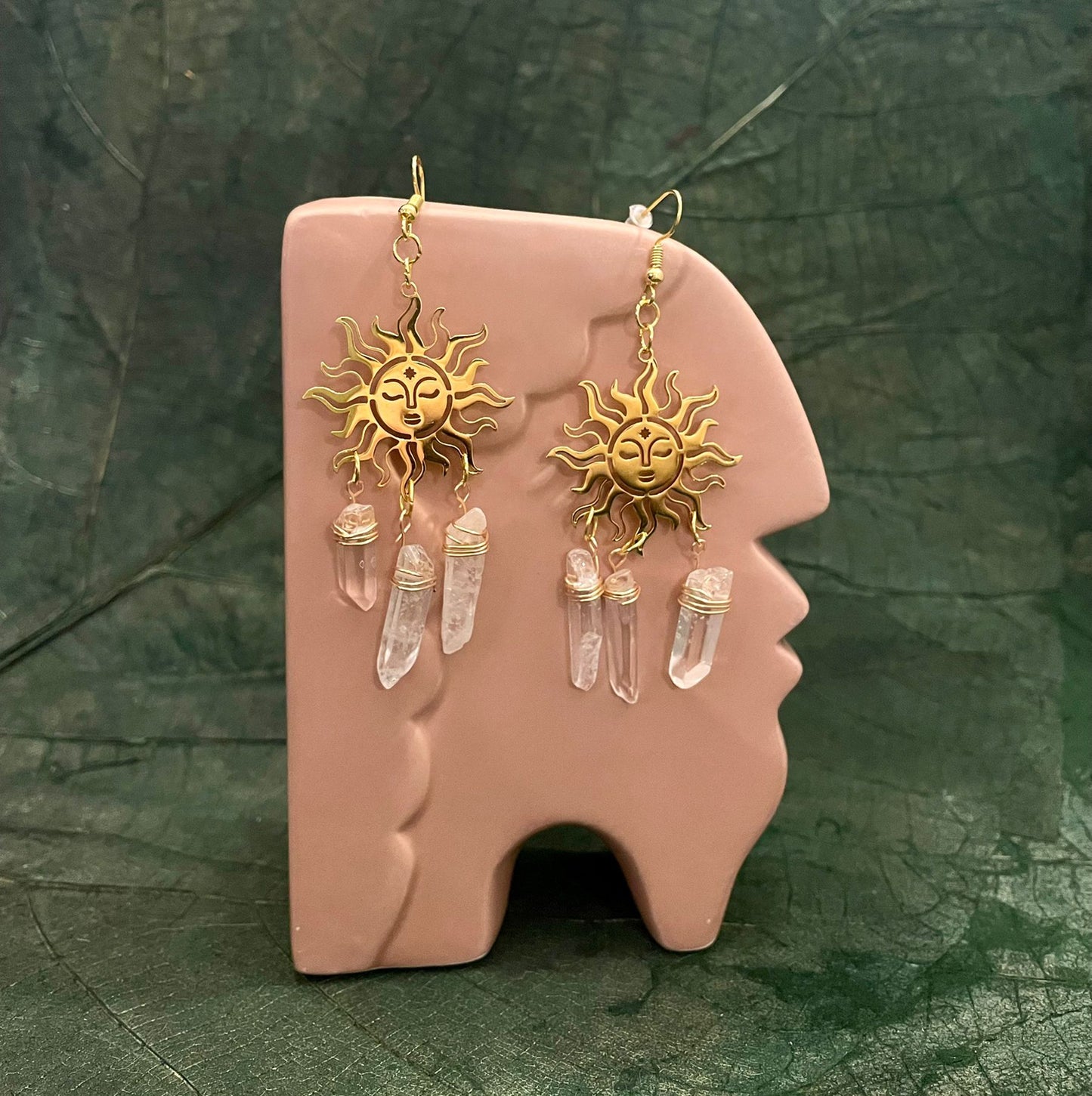 Handmade Brass and Crystal Quartz Earrings