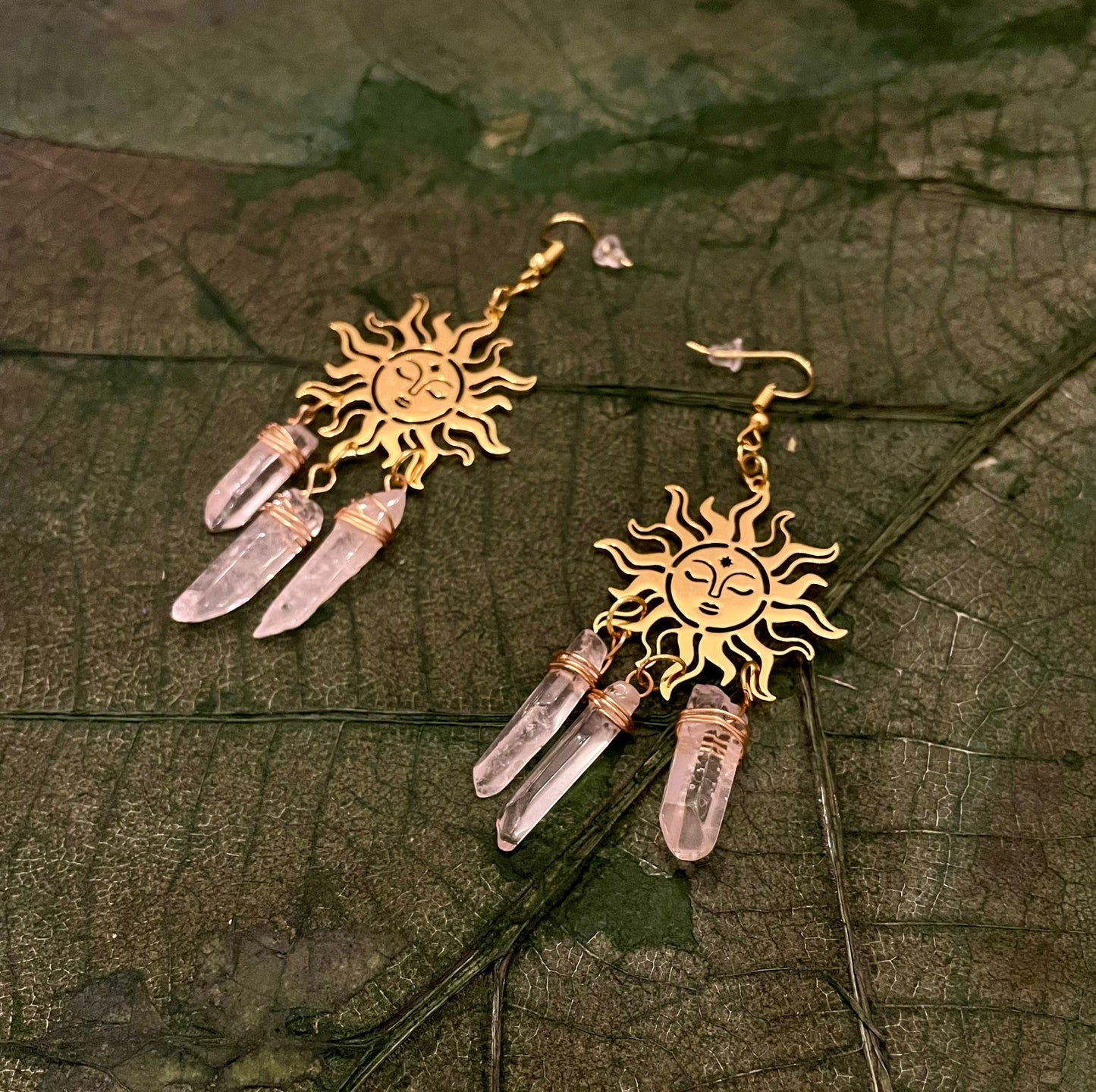 Handmade Brass and Crystal Quartz Earrings