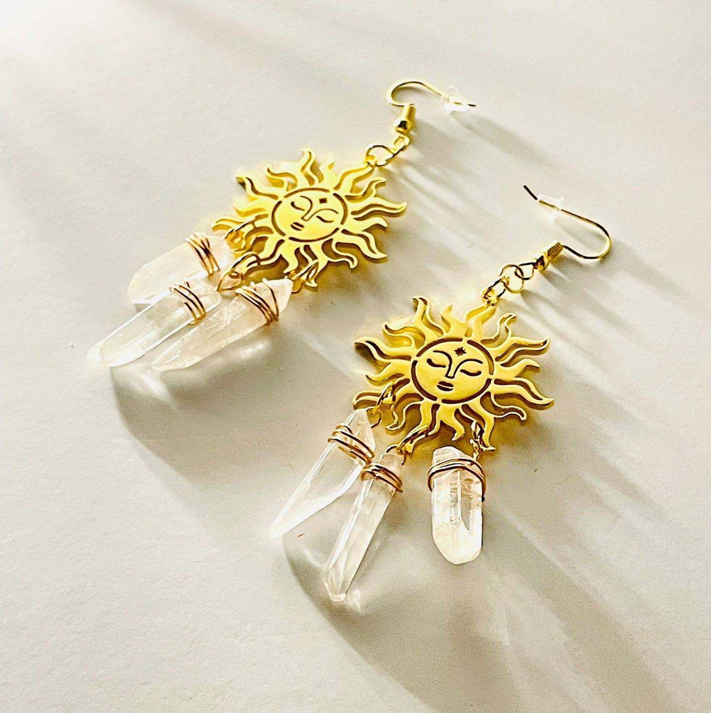 Handmade Brass and Crystal Quartz Earrings